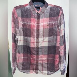 Modern Amusement Pink Gray Plaid Shirt Size M Faded Look
